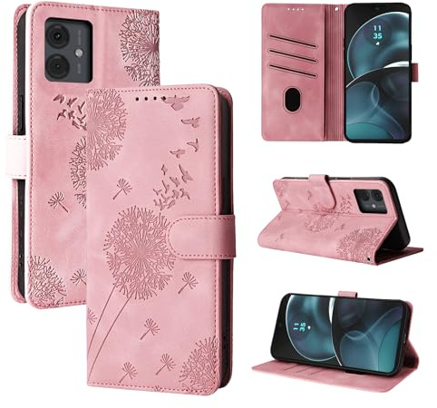 Rostsant Funda Motorola Moto G14 5G Diente de león Carcasa de Cuero PU Billetera Magnético Funda del Libro con Ranuras para Tarjetas para Motorola Moto G14 5G Oro Rosa