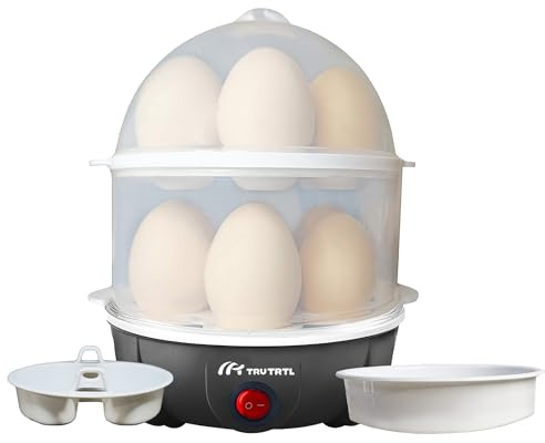 truTRTL 4 in 1 electric egg cooker | Boils upto 14 eggs | Poacher | Omelet maker | Vegetable steamer, dumpling & More | Royal Black