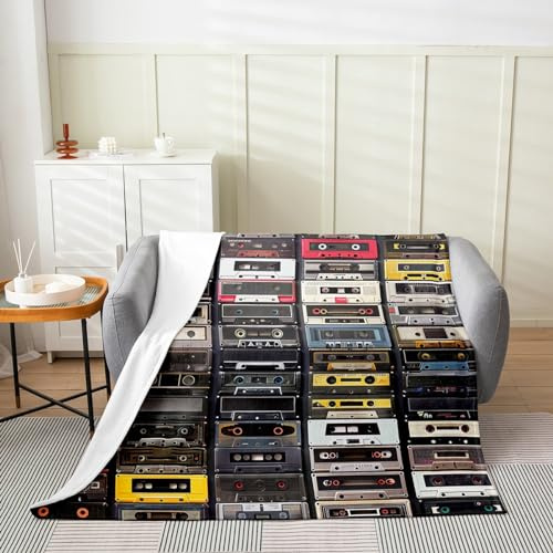 Erosebridal Vintage Radios Fleece Blanket Retro Music Tape Printed Throw Blanket Cassette Music Playback Record Blanket for Kids Boys Girls Teens Hip Hop Fuzzy Blanket,Twin 60x80