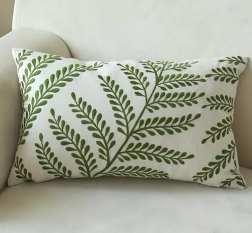 ZUODUTEX 1 housse de coussin brodée de feuilles vertes de 30 x 50 cm, rectangulaire, taie d'oreiller décorative pour salon, chambre à coucher, canapé, décoration de la maison