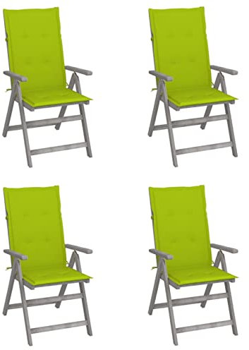 LAPOOH Verstellbare Gartenstühle 4 STK. mit Auflagen, Gartenmöbel, Balkonstühle, Hochlehner, Balkonmöbel, Balkon Stuhl, Bistrostuhl, Balkonset, Garten Stühle, Armlehnenstuhl, Massivholz Akazie