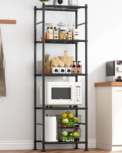 Sakugi Storage Shelves - 5 Tier Shelf Organizer, Heavy Duty Garage Shelving Unit with Leveling Feet, Stable Metal Shelves Organizer for Pantry, Kitchen and Closet, 18.4 W x 12.6 D x 57.4 H, Black