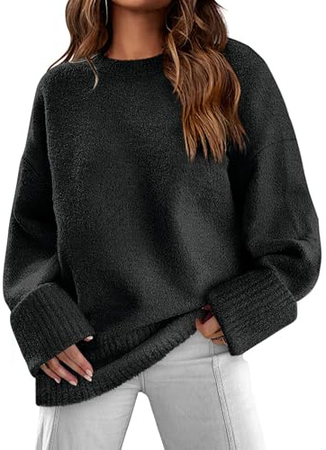 Jhsnjnr Women's Chunky Oversized Jumper Baggy Long Sleeve Knitwear Pullover Knitted Crew Neck Slouchy Sweater Jumpers