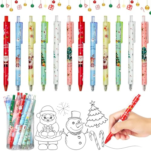 Auzlya Kugelschreiber Weihnachten,12 Weihnachtsgel Tinte Stifte Cartoon | Weihnachts Kugelschreiber,Weihnachtsgeschenke Kleinigkeiten,Weihnachten Party Geschenke Bag Fillers,Zufälliges Farbmuster