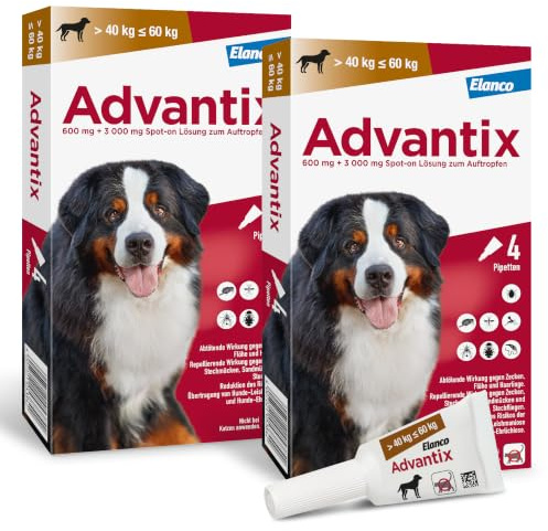 Advantix Spot-on für Hunde 40-60 kg gegen Zecken, Flöhe, Mücken, 8 Pipetten | Wehrt Zecken, Mücken & Stechfliegen ab, bevor sie stechen. Tötet Flöhe schnell ab. Idealer Reiseschutz für deinen Hund.