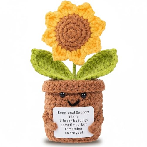Aruigu Pocket Hug Positive Sonnenblume - Handgemachte gehäkelte Sonnenblume mit Energiekarte, Positive Kartoffel Deutsch Ersatz, Mutmacher Geschenk, Weihnachten Geburtstagsgeschenk
