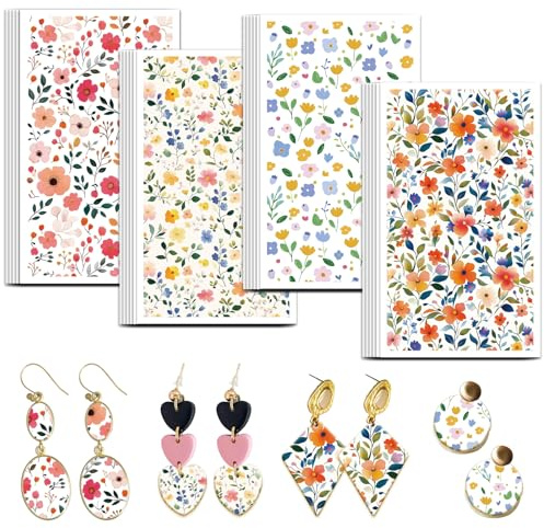 OLYCRAFT 24 Stück Transferpapier Für Ton Mit Blumen 4 Design Transferpapier Für Polymer Ton Gänseblümchen Rosen Transferblätter Für Polymer Büsche Transferblätter Für Schmuckherstellung