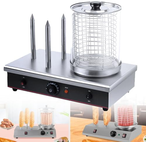 Commercial Machine,Electric Hot Dog Maker, 700W Commercial Hot-Dog Machine Stainless Steel with 3 Toaster rods, Adjustable Temperature Control, for Hot Dogs, Egg Rolls, Sausages