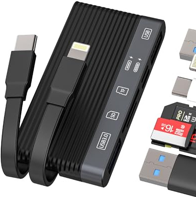 Lecteur de carte USB C Lightning vers SD (6 en2) USB OTG 3.0 Adaptateur Micro SD TF Card Reader pour iPhone16 15 14 pour iPad Type C Chargeur Câble pour Apple Appareil Photo Memory Android Compatible