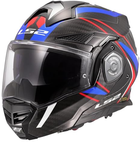 Motorcycle Modular Helmet L~S~2 FF901 ADVANT X Future-II Carbon Fibre Flip Front Dual Visor ECE22.06 Motorbike Full Face Flip-Over on-Road Touring Helmet with Dark Visor (White Blue,S)