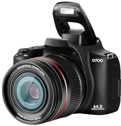 ORDRO G700 64MP Digital Camera for Photography, 4K Cameras for YouTube with Flash, 3” Flip Screen,12X Optical Zoom & 30X Digital Zoom, 64G Card, WiFi& Autofocus, 2 Batteries