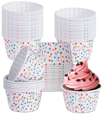 100pcs Cupcake Cases, White Polka dots Cupcake Liners Greaseproof Cup Cake Cases for Baking Mini Cupcake Cups Food Grade Paper Cupcake Wrappers Thick Muffin Cases