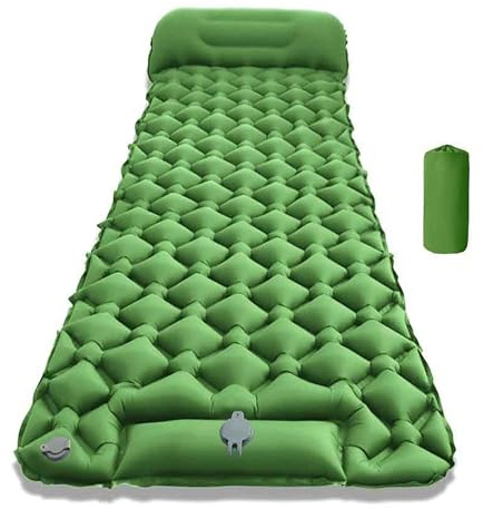 BYGD Matelas de Camping Autogonflant, Tapis de Sol Pneumatique avec Pompe à Pied，Oreiller, Boutons sur Le côté pour Le Patchwork pour Tente, Randonnée