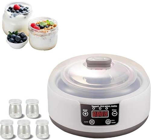 YZHYYDS Yogurtera eléctrica multifunción con Pantalla LCD y 5 frascos, Control de Tiempo Ajustable y Temperatura Constante, para Preparar postres Frescos y saludables