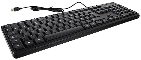 UKCOCO Teclado USB de 104 Teclas Numérico, Tamaño Completo Negro | ABS, Conexión por Cable, Entrada Numérica Cómoda, Alta Productividad, Uso en Casa y Oficina