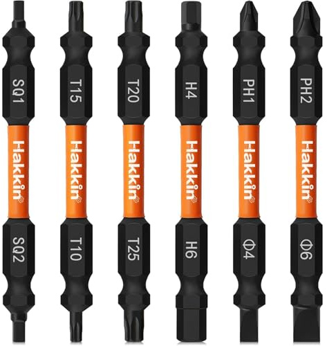 Hakkin 6 Stück Doppelend Schraubendreher S2 Stahl Torx 75mm Bits Set Lang | Roberston Vierkant Stern Bit 1/4 Spezial Bitsatz für Akkuschrauber PH2 PH1 SL6 SL4 SQ1 SQ2 T15 T20 T20 T25 H4 H6