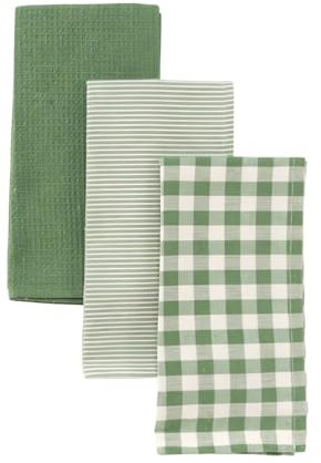 Paño de Cocina, Absorbente y Resistente, Diseño Elegante para Cocina, Juego de Trapos Suaves, 50 x 50 cm, Pack 3 Unidades (Verde)
