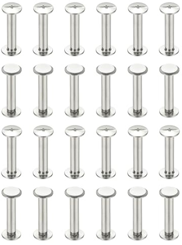 PATIKIL 24 Sets Chicago Screws, 4x20mm(DxH) Chicago Screws Phillips Binding Post Screw Bolts Leather Rivets 304 Stainless Steel Fasteners for Leather Belt Scrapbook Photo Albums, Silver