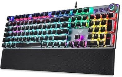 YBNSXP Tastiera da Gioco Meccanica retrò con Tasti Luminosi Quadrati retroilluminati, Tastiera da Gioco cablata USB 104 Anti-ghosting for PC Laptop(Black to Blue Switch)
