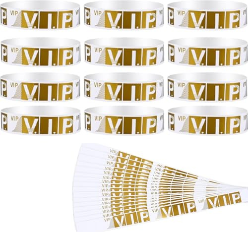 BOBOZHONG 300 Stück VIP Event Armbänder aus wasserdichtem Papier – Reißfeste Konzert/Festival/Club Armbänder mit Klebestreifen (Gold)