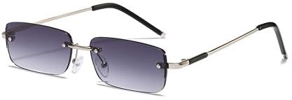 WDZAYXC Occhiali da sole rettangolari retrò senza bordi, per uomo e donna, montatura in metallo, diverse tonalità, protezione UV400, argento/grigio, taglia unica
