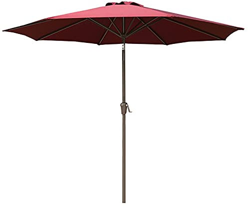 Patio Umbrella 2.7m / 9ft Garden Umbrella with Crank, Sun-Resistant Outdoor Market Parasol, for Yard Square Cafe Restaurant, Easy to Clean, Red