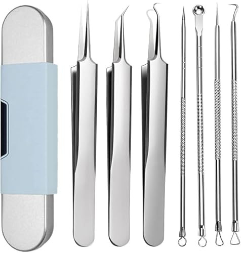 Set di rimozione dei punti neri, 7 pezzi, spremiagrumi comedoni con pinzette acne, strumento per la rimozione dei punti neri, per la cura del naso e del viso