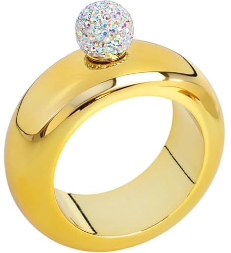 1 x Flachmann-Armreif, mit Trichter, kreatives Edelstahl-Damen-Armband mit Strasssteinen, für Tanz, Geburtstag, Party, Club, Bar (Gold)