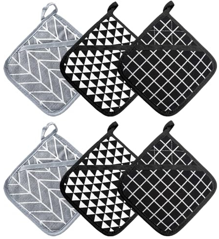 6 Stück Topflappen, Hitzebeständige Set, 18 x 18 cm Quadratischer Topflappen Aus Baumwolle Waschbar Küchenhelfer für Kochen und Backen