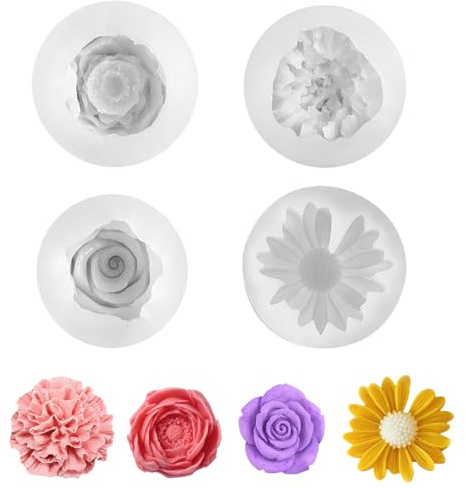 Silikonform Blumen, Blume Kerzengießformen, Kerzen Formen Silikon, Seifenformen Silikon, 3D Blume Silikon-Formen-Set, für DIY Kerzen, Seifen, Gipsharzhandwerk, Rosen, Nelke, Pfingstrose,Gänseblümchen