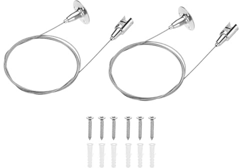 sourcing map 2Pcs Ceiling Sign Hanger, 6.56 ft Stainless Steel Adjustable Suspension Wire Cable Picture Hanging Wire for Billboards, Paintings, Mirror, Acrylic Panels, LED Panel Light