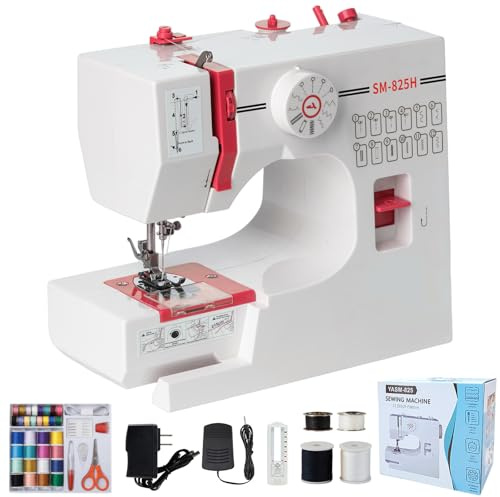 Nähmaschine für Kinder und Anfänger, 12 Stichmuster Overlock Nähmaschine, Portable Mini Sewing Machine mit Nähzubehör-Set, Elektrische Haushalts Nähmaschinen Klein für DIY, Kleidung Rot