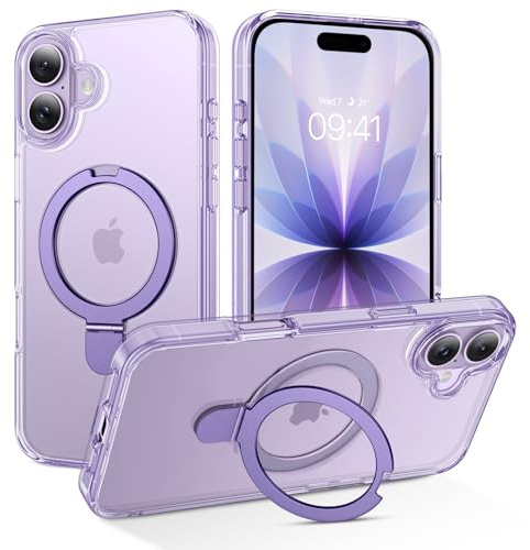 DUEDUE for iPhone 17 Case Clear [Compatible with Magsafe] Invisible Magnet Ring Stand, Slim Transparent Back Non-Yellowing, Military-Grade Drop Shockproof Phone Case for iPhone 17 6.3 2025, Purple