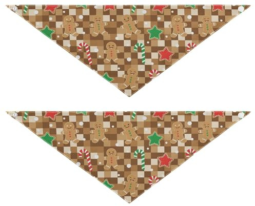 Pañuelo de Navidad para perro, 2 unidades, diseño de pan de jengibre, para cachorros, cumpleaños, vacaciones, accesorios para mascotas, gato, gatito, bandana, cuello, marrón, a cuadros, talla L