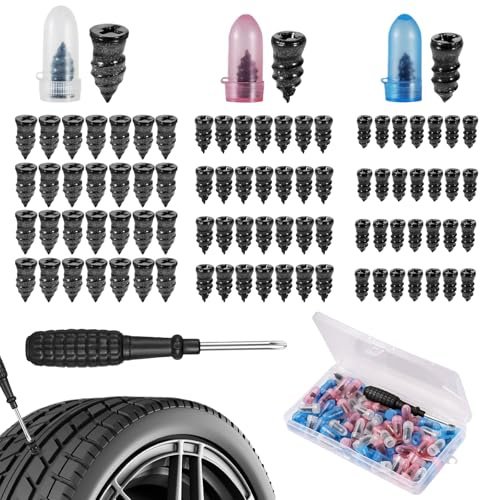 VZU Fast & Easy Tyre Repair Kit, 85pcs with Rubber Nails & Tool, On-the-Go Puncture Fix for Car, Van, Motorcycle - 28 Small, Medium, Large Plugs