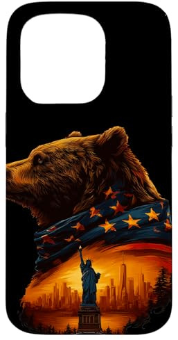 Hülle für iPhone 15 Pro Toller USA-Bär mit Freiheit für Jungen und Mädchen