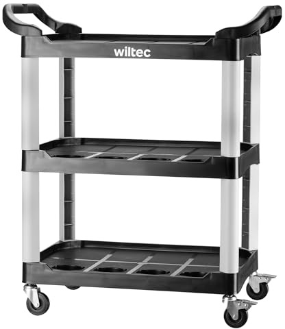 Wiltec 3 Tier Trolley with 136 kg Load Capacity, Workshop Trolley 74.5 × 42.5 × 67.5 cm Made of Plastic