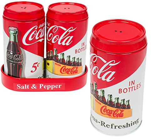 Coca Cola Salt and Pepper Shaker Set in Metal Caddy