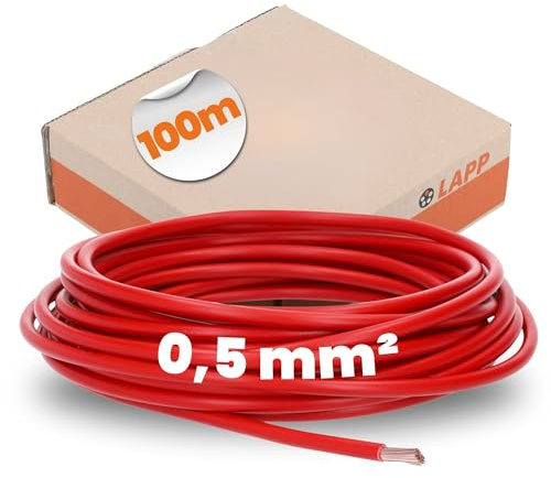 100 Meter Lapp 4510041 PVC Einzelader H05V-K 0,5mm² rot I Einzellitze Kupfer flexibel I Schaltdraht feindrähtig I Elektrisches Drahtkabel isoliert I Installationskabel für Stromleitungen