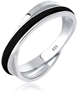 Elli Ring Damen Wickel Modern mit Emaille Weiß aus 925 Sterling Silber