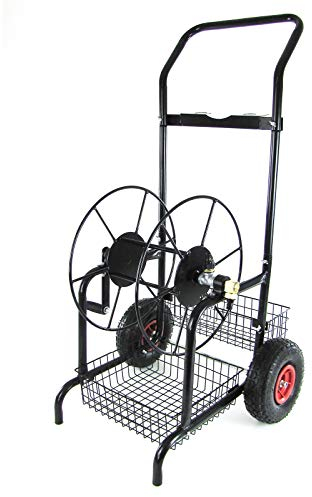 Schlauchwagen Schlauch Handwagen Schwarz mit Ablagekörbe bis 60m Gartenschlauch
