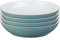 Denby - Azure Blue Pasta Bowls Set of 4 - Dishwasher Microwave Safe Crockery 1050ml 22cm - Sea Blue, White Ceramic Stoneware Tableware - Chip & Crack Resistant