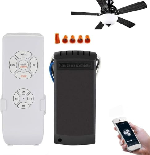 QIACHIP Kit Télécommande WiFi Ventilateur Plafond 3 Vitesses 4 Minuteries | Récepteur 230V 433MHz, contrôle ventilateur/lumière séparé, app Smart Life, pilotage enceintes Alexa Google, WiFi 2.4G