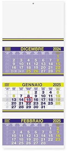 Agendepoint.it - Calendario da Muro 2026 Trittico Mensile, Giallo Fluo e Blu, 32x80 cm, 3 Mesi a Vista, Microperforato con Cursore Rosso
