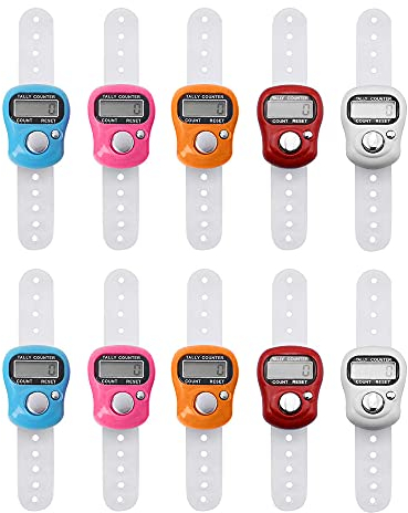 Gobesty Fingerzähler, 10 Stück Handzähler, Finger Counter, Elektronischer Zähler Rundenzähler, mit LCD-Anzeige und zurücksetzbar, für muslimisches Gebet Case (Zufällige Farbe)