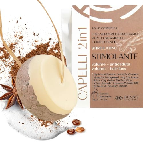 Senso Naturale Shampoo Solido e Balsamo Capelli 2 in 1 Stimolante Anticaduta per Capelli Deboli Anti Diradamento, Stimola la Crescita, 100% Naturale e Biologico PH 4.5-5.5
