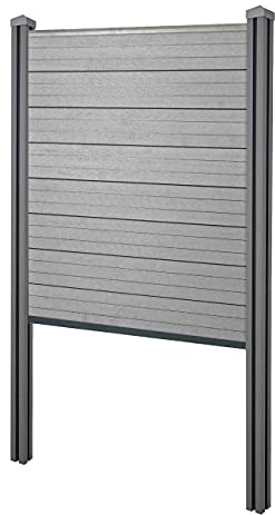 Mendler WPC-Sichtschutz Sarthe, Zaun Windschutz, WPC-Pfosten zum Einbetonieren, Basiselement schmal 105cm - grau