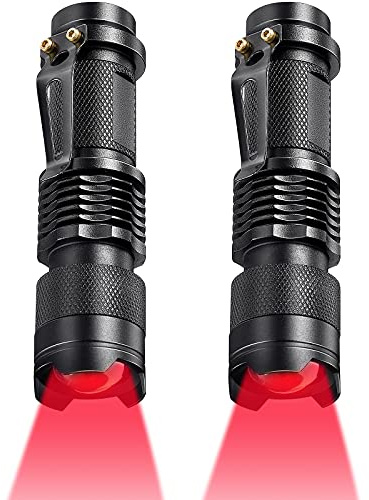 Honoson Red Light Flashlight LED Single Mode Torch 1 Mode Scalable Red Lens Filter Flashlight for Night Astronomy Aviations Observation Beach Safe(2 Pieces)