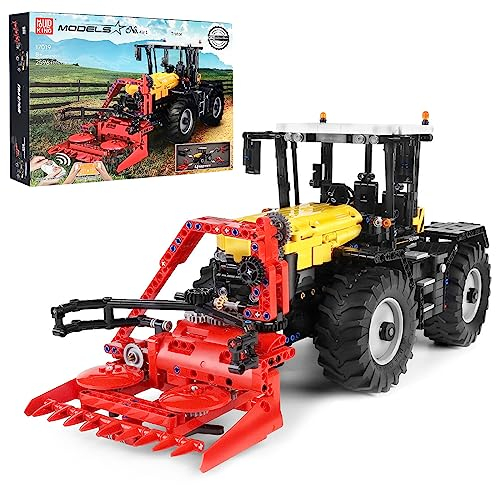 Mould King 17019 Technik Traktor, Ferngesteuert High-Tech Forklift mit 4 Motor, 4-in-1 Traktor Modell Groß Gabelstapler Klemmbausteine Bausatz