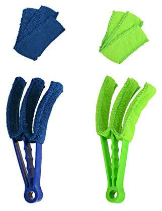 EMKE Reinigungsbürste für Badheizkörper, Jalousien und Lamellen 2-er Packung, waschbarer und herausnehmbarer Staubwischer, Lamellenbürste Heizkörperbürste (grün+blau)